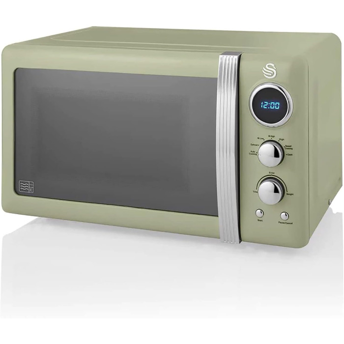 Мікрохвильова піч Swan Retro SM22030GNEU 20L, зелена, 800W, вінтажний дизайн