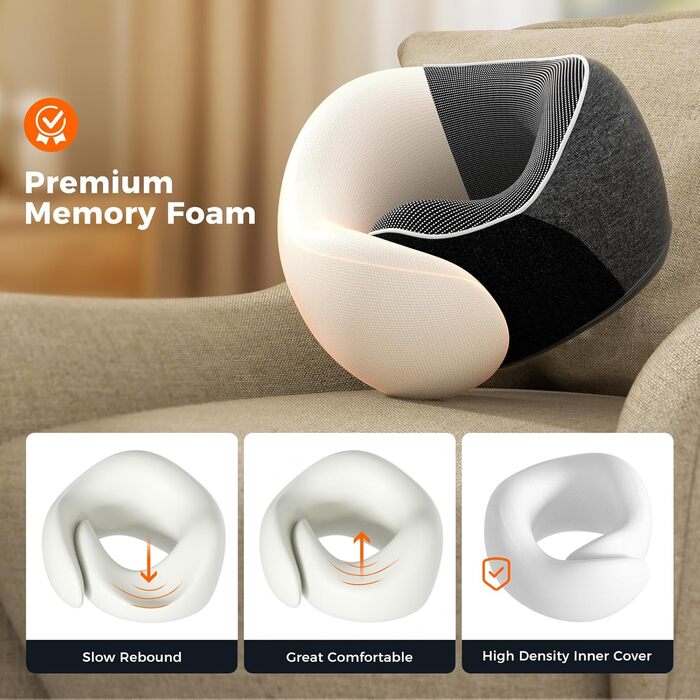 Подушка для шиї у подорожах: Memory Foam, регульована, з навушниками та маскою для сну (темно-сірий)