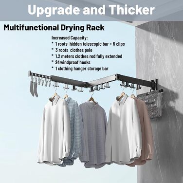 Настінна сушилка для білизни Honeyhouse Einziehbar - розкладна, поворотна, з кріпленням до стіни. Чорний колір