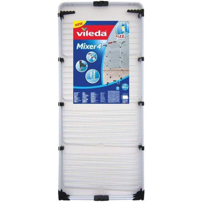 Сушарка для білизни Vileda Mixer 4, сталева розсувна сушарка на 4 ярусах, довжина мотузок 40 м, на колесах
