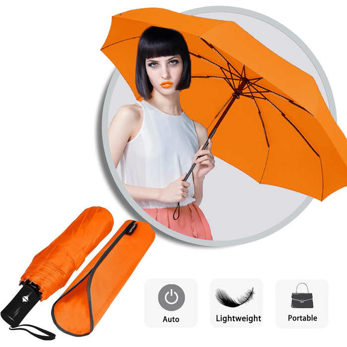 Зонт дорожній автоматичний SIEPASA, компактний, чорний у горошок (S-orange)