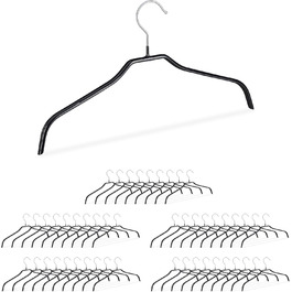 Relaxdays Non-Slip Clothes Hangers, Set of 50, Shirt Hangers, Blouse Hangers with Rubber Coating, Metal, 42 cm, Black