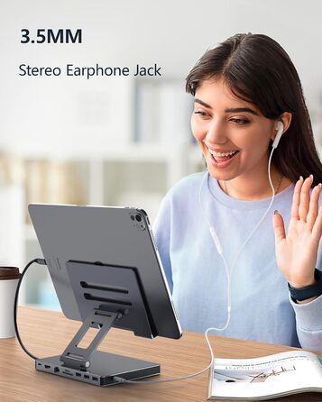 Хаб-станція для iPad Pro/Air M5/M3/M4 з USB-C, 9-в-1: HDMI 4K, RJ45, SD/TF, 3 USB 3.0, 3.5mm Audio, для Samsung Tablet