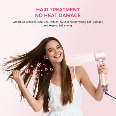 Мультистайлер для волосся 5 в 1 Atopskins Air Styler 1000W: фен-щітка, вирівнювач та плойка для сушіння, завивки та гладкого волосся, колір Creamrosa