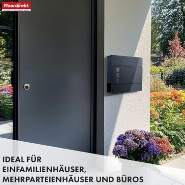 Поштовий ящик Floordirekt Jean Anthrazit з газетницею, кришкою та замком, антрацит