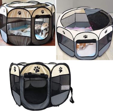 Кізочок Coolty: портативний вольєр для собак, котів та дрібних тварин, 91x91x58 см (бежевий + сірий)