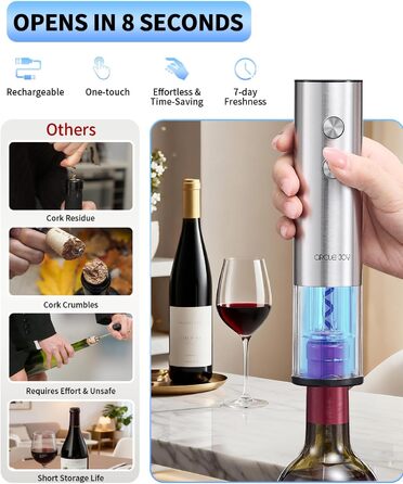 Електричний відкривачка вин CIRCLE JOY 6-в-1 з зарядною станцією, набір з нержавіючої сталі, з різаком фольги та вакуумними закривачами