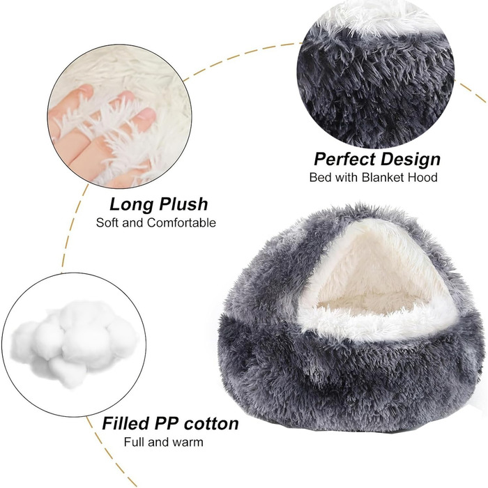 М'яке ліжко для собак та котів у формі мушлі, 50x50 см, тепле, зручне, миється, сірий колір