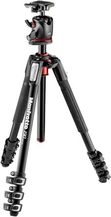 Штатив Manfrotto MT190XPRO4 з алюмінію з кульковою головкою – 4-секційний штатив для DSLR та бездзеркальних камер, Чорний/Антрацит