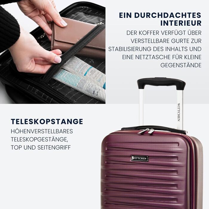 WITTCHEN Skyspeed Line: Великий валіза на колесах з ABS, для подорожей, з комбінаційним замком та телескопічною ручкою, 4 колеса, підходить для Lufthansa/Eurowings/Ryanair/Condor, колір каштанового дерева