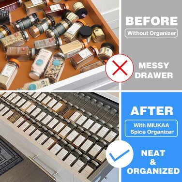 Організатор для спецій MIUKAA, 4 яруси, 2 шт., розширюваний 33-66 см, вставка для шухляди, органайзер для спецій