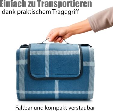 Плед для пікніка BigDean 200x200 см водонепроникний, клітинка блакитна - великий плед для пляжу, саду, парку