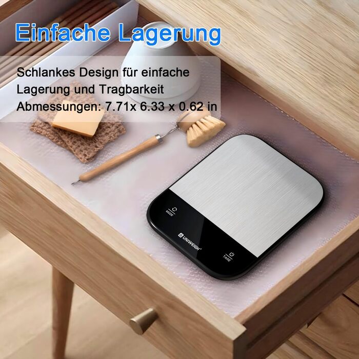 Кухонні ваги UNIWEIGH: цифрова вага для продуктів, грам/унція, випічка, приготування їжі, LED дисплей, функція тарування, нержавіюча сталь, чорний колір