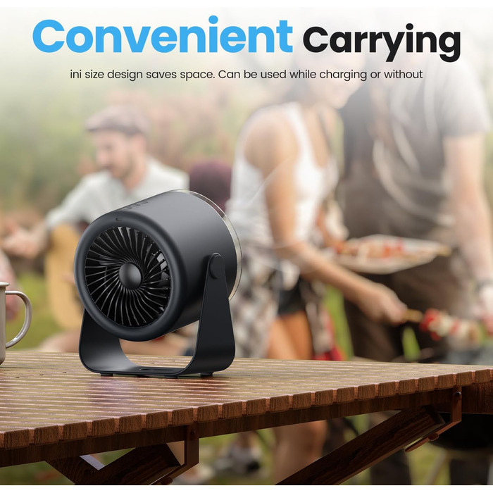Вентилятор WSKEN з акумулятором - турбо режим, цифровий дисплей, 100 швидкостей, портативний настільний вентилятор, 115° обертання, потужний потік повітря, тиха робота, міні вентилятор для офісу, на вулицю, блакитний/чорний