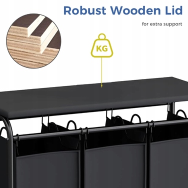 Великий кошик для прання на 3 секції з колесами, 135 л