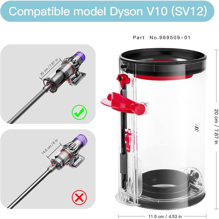 Прозорий контейнер для пилу SQLJYU для пилососів Dyson V10, SV12, SV13, SV27 - замінна частина