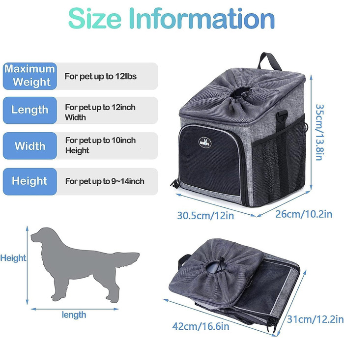 Фahrradkorb Wakytu Hunde Transporteur: Рюкзак-переноска для собак на велосипеді, сірий, 31x26x36 см