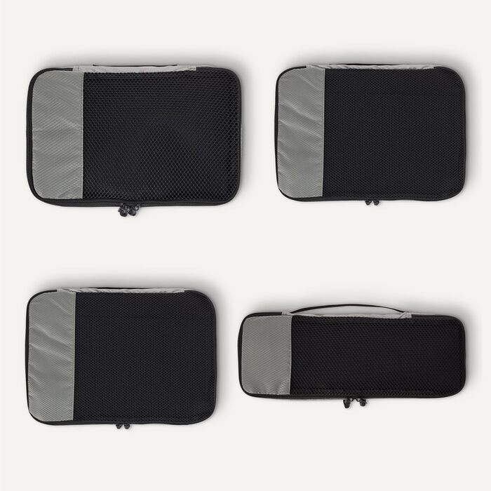 Органайзер для подорожей Amazon Essentials, набір 8 шт., з подвійним замком, 100% поліестер, різні розміри (1 великий, 1 середній, 1 маленький, 1 вузький), сірий