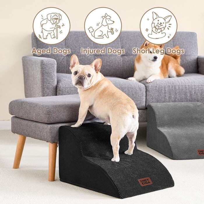 Сходинки для собак EHEYCIGA - 40 см, сірі. Зручні сходи для маленьких собак до ліжка/софи. 3 сходи, неслизьке покриття, миючий чохол. Розміри: 40 x 50 x 30 см