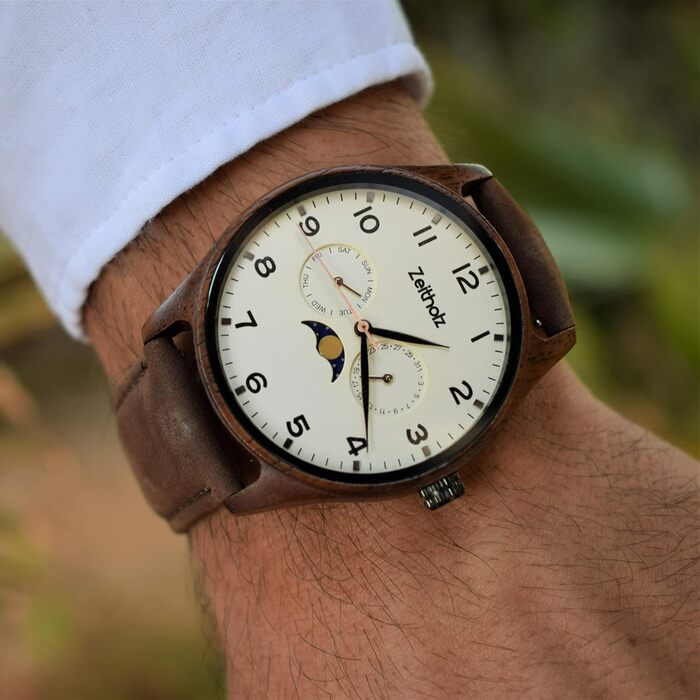 Годинник Zeitholz Holzuhr для чоловіків, аналоговий, 42 мм, 100% натуральне дерево з японським кварцовим механізмом, колекція Neue Klitten, стильний та екологічний годинник преміум-класу (Бежевий)
