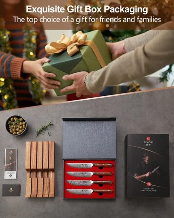 XINZUO Damascus Chef's Knife Set - 67 Layer High Carbon Steel, Professional Gyuto Knife with Rosewood Handle (5-Piece Steak Knife Set)