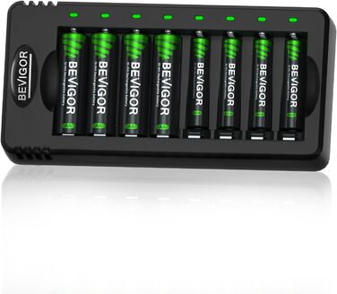 Набір акумуляторів AA NI-MH 8 шт. + зарядний пристрій 8 позицій Bevigor: 8 AA + 4 AAA