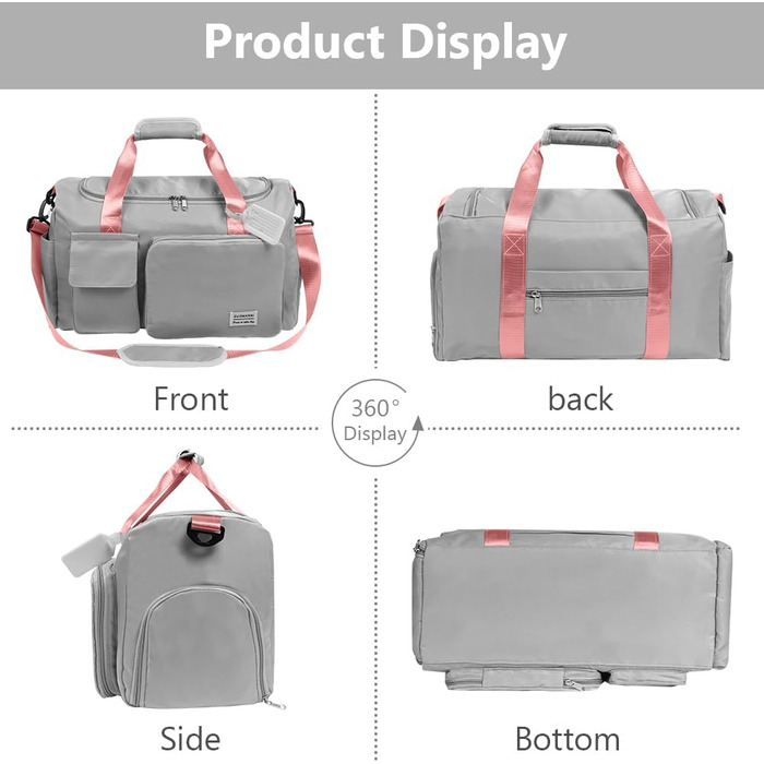 Спортивна сумка Flintronic 35L: водонепроникна дорожня сумка-валіза для подорожей, вихідних та спорту (з бізнес-ідентифікатором) - синій (#4 сірий & рожевий)