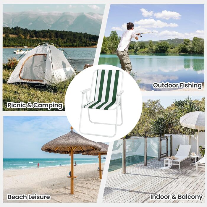 WOLTU Folding Camping Chairs, 2-Pack, Foldable Chair, Comfortable, Fishing Chair, Ultra-Lightweight with Armrests for Picnic, Outdoor, Hiking, Garden, Balcony, (White+Green)