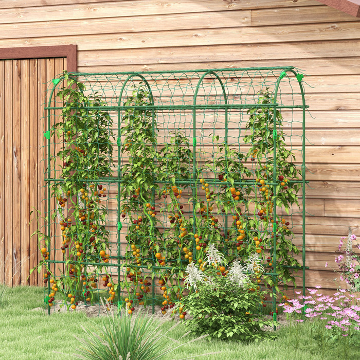 Outsunny Climbing Plant Trellis Support, Adjustable Obelisk, Plant Grid with Net, Plant Frame Steel Green 43 x 182 x 183 cm for Garden Balcony