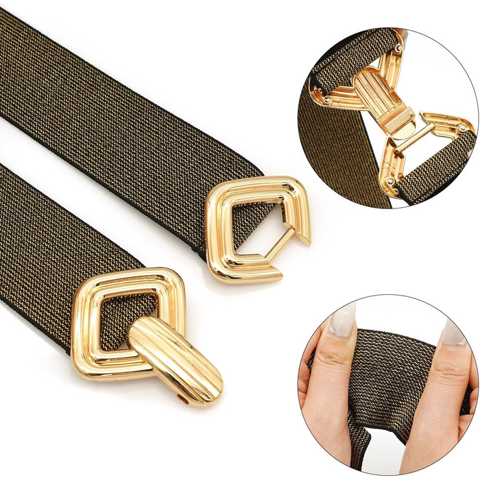 Жіночий еластичний пояс-гумка з золотою пряжкою для суконь, чорний, розмір 28-30