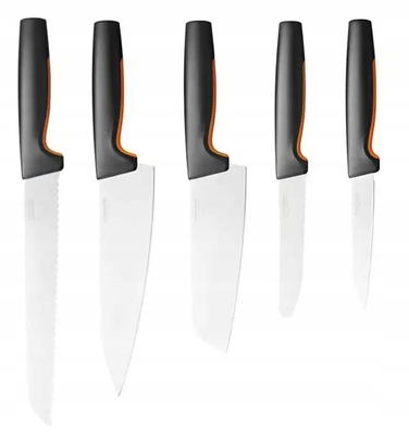 Набір ножів Fiskars Functional Form (5 предметів) у чорному підставці-блоці + точилка, 1057554