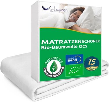 Mattress protector, organic cotton 140x200cm Molton. OCS® and Oeko-TEX® certified, 100% cotton natural fleece. Healthy and quiet mattress topper. Not water-repellent - Made in EU.