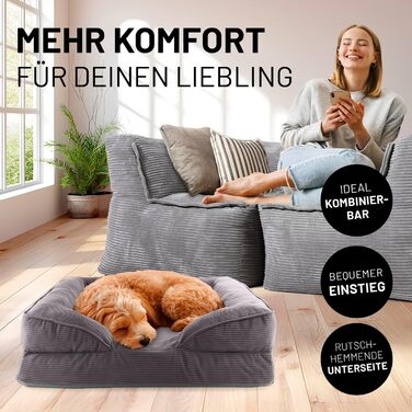 Ортопедичне ліжко для собак Lumaland з корду | зручне собаче ліжко-софа 70x60 см - для маленьких собак | неслизьке дно | знімний, пральний чохол | ліжко-кошик з Memory Foam