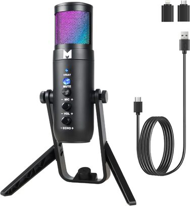 USB мікрофон для ПК, геймінгу, стрімінгу, подкастів та запису голосу. RGB-підсвітка, сумісний з телефоном, ПК, PS4, PS5 та Mac