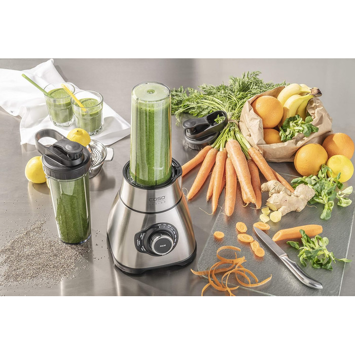 CASE B 1800 PowerBlender Set - Stand Mixer, 28,000 RPM, 1.75 L Glass Container, incl. Drinking Bottle and Chopper, Mixer Test Winner with Very Good Rating, Stainless Steel Stand Mixer + Accessories