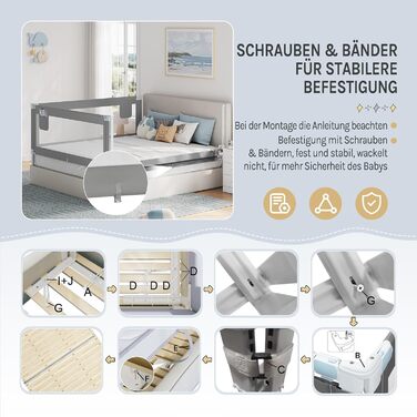 WOLTU Bed Rail, Bed Protection Rail for Children's Beds & Adult Beds, Retractable Child Bed Rail 180 cm, Fall Protection Height Adjustable 69-87 cm, Dark Grey 180cm Dark Grey