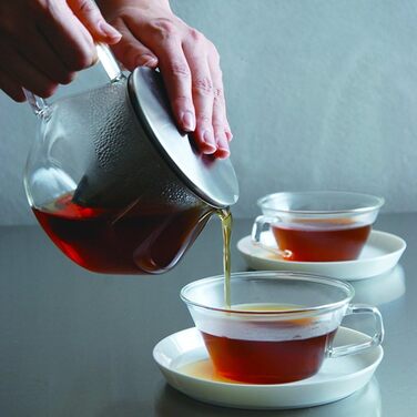 Kinto Unitea One Touch Teapot made of stainless steel, heat-resistant glass teapot with stainless steel infuser in the lid (Japan Import) (850ml, Silver)