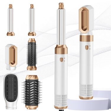 Фен-щітка Air Styler Pro 6 в 1: 1000W, фен, щітка, стайлер для волосся, локони, для всіх типів волосся (білий/сірий)