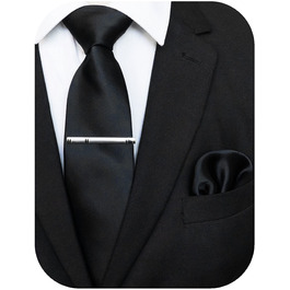 Чоловічий шовковий краватка-набір JEMYGINS: краватка, хустинка, зажим для краватки, чорний колір