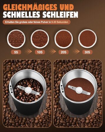 Електрична кавомолка 80г, потужний 350W двигун для кави та спецій, з регулюванням помелу, портативна, з щіткою для чищення, нержавіюча сталь, чорний