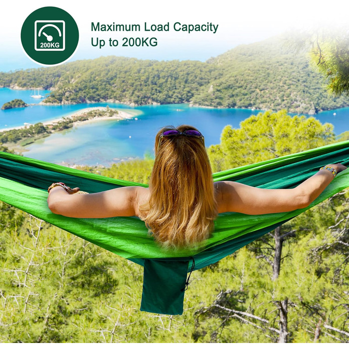 Гамак для кемпінгу Outdoor, легкий, портативний, з двома стропами для дерев, нейлон, 280*140 см (темно-зелений)