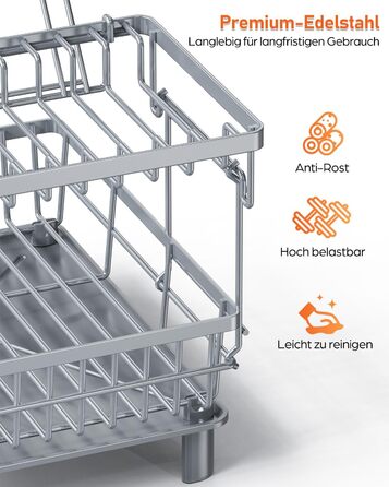 LIONONLY Dish Drying Rack, Small 2-Tier Dish Rack with Drip Tray, Stainless Steel Dish Drying Rack with Utensil Holder, Drink Holder and Swivel Spout, Dish Drying Stand Kitchen