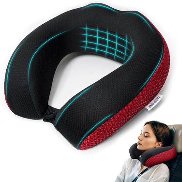 Подушка для шиї у вигляді хом'ятка, автомобільна/авіаційна подушка з memory foam, для подорожей, офісу, дому (червона, сітчаста тканина)