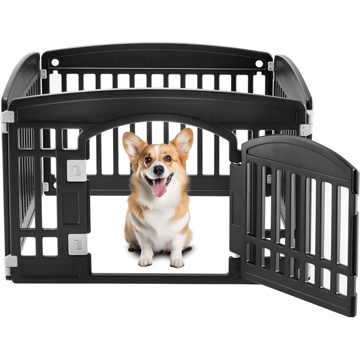 Клітка-манеж для собак Deluxe, 61 см, 4 панелі, чорний пластик. Зручна, складана, з дверцятами. Підходить для цуценят та маленьких собак.