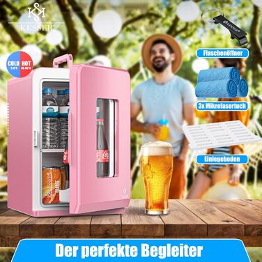 KESSER® Міні холодильник-термобокс 15L 2в1: охолодження та нагрівання, AC/DC, для авто, офісу, дому, кемпінгу (рожевий)