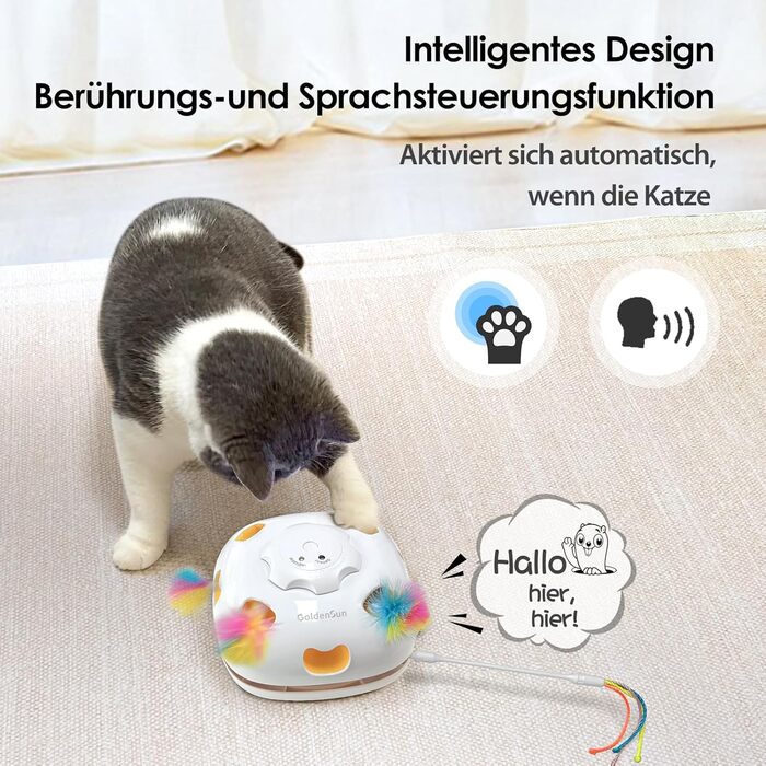 GoldenSun Cat Toy, Rechargeable, Interactive 4-in-1 Toy for Indoor, Hide-and-Seek Toy for Kittens, Whack-a-Mole Motion, Electronic Cat Toy for Exercise (Space Cat)
