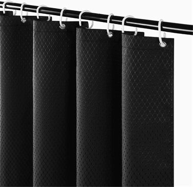 Шторка для душу Furlinic Textile Anti-Schimmel, водонепроникна, чорна, з 8 кільцями, 120x200 см. Тканина поліестер, для ванної кімнати