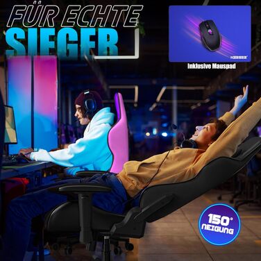 Ігрове крісло KESSER Ergonomisch з підголівником та подушкою під поперек, чорне