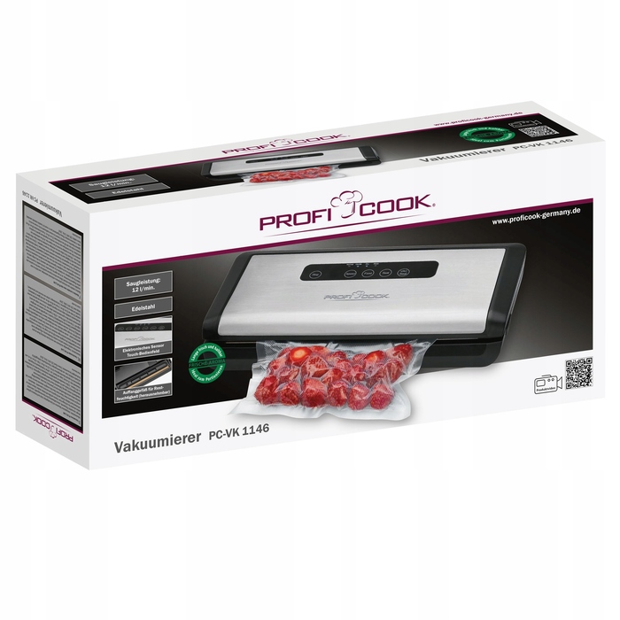 Вакууматор ProfiCook PC-VK 1146, чорний, 120 Вт, з набором пакетів