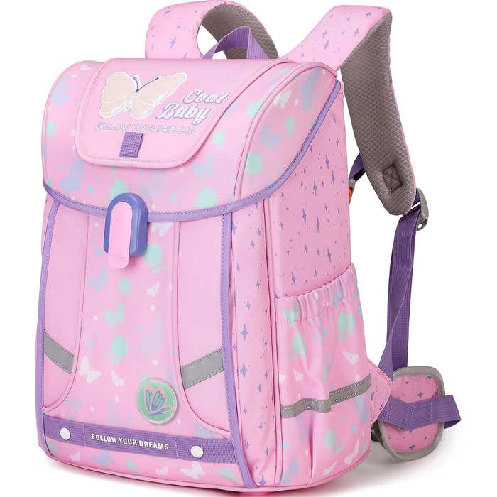 Шкільний рюкзак для хлопчика 1-4 клас. Ергономічний, з нагрудним ременем, 2025. Дитячий рюкзак для школи 6-10 років. Зйомний ремінь та світловідбиваючі елементи (Рожевий)